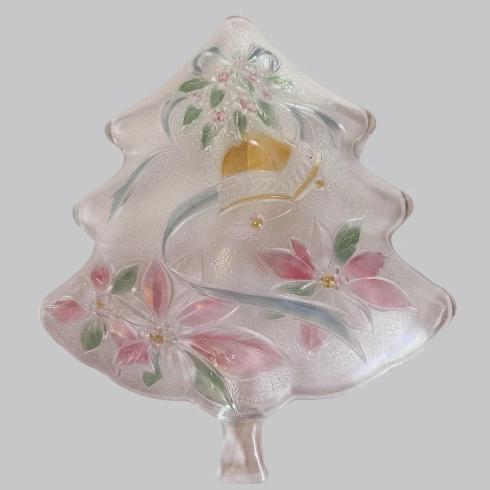 Home Beautiful Festive Holiday Christmas Tree Server Glass Tray 13.5